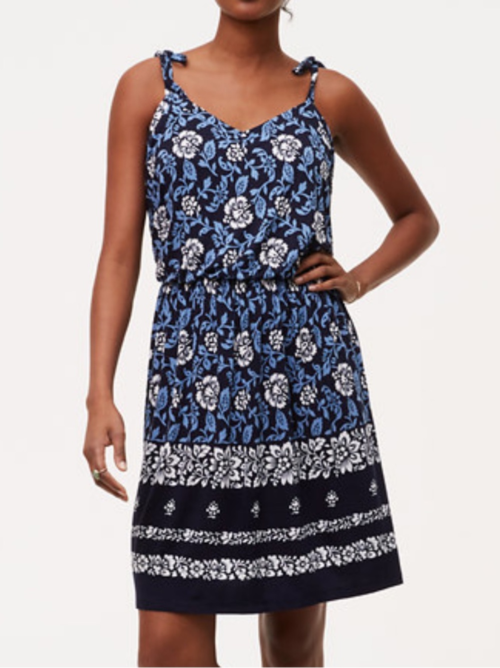 LOFT Navy Floral Elastic-Waist Skirt - Size Large